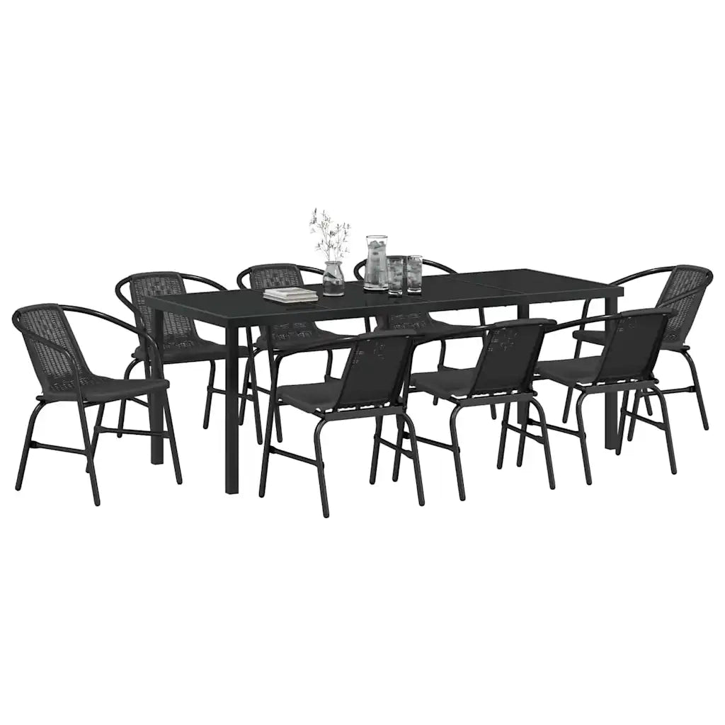 Set da Pranzo per Giardino 9 pcs Nero 3379386