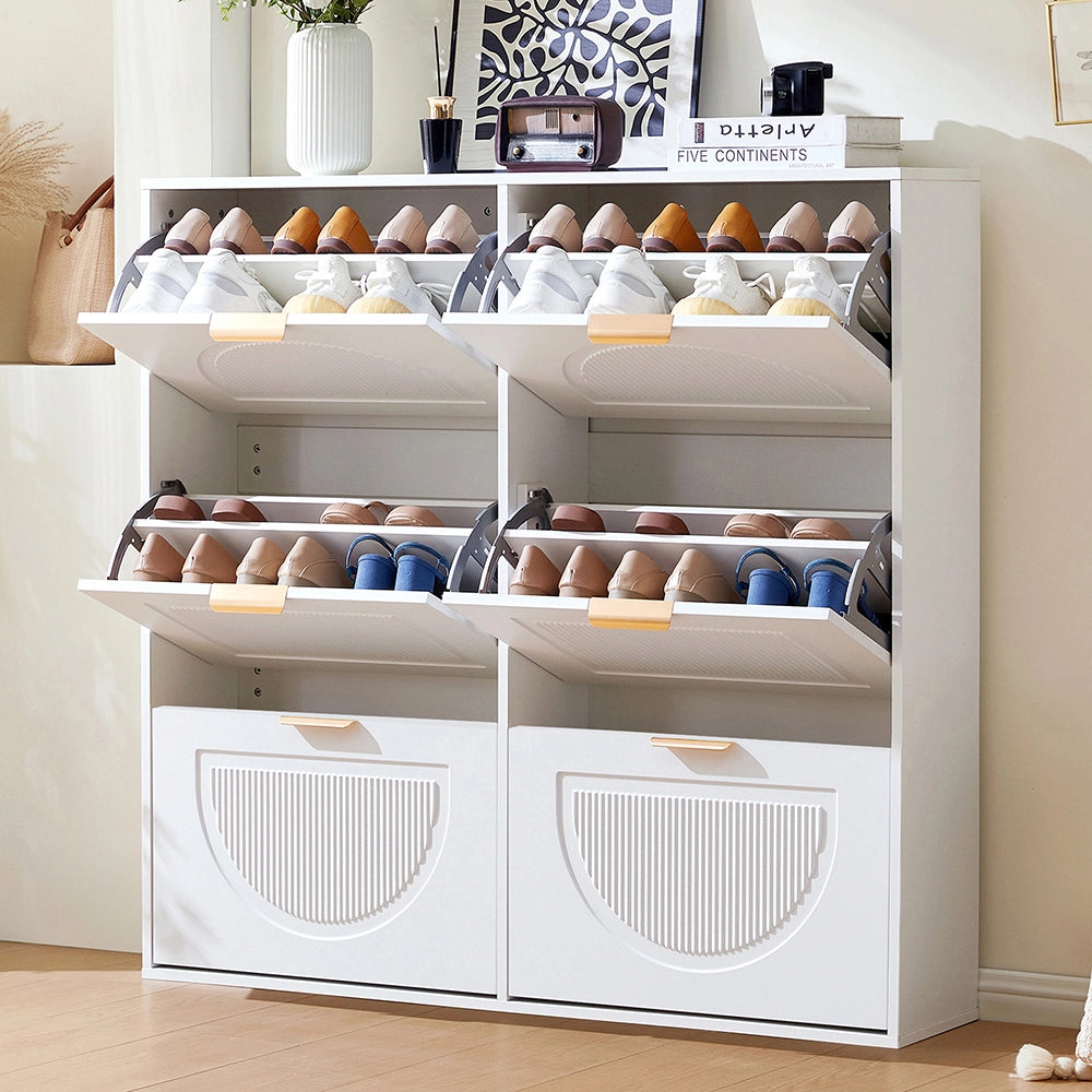 Scarpiere moderna 6 scomparti - Xylo - L118xH115xP25 cm - Bianco - Apertura a ribalta per ingresso/corridoio