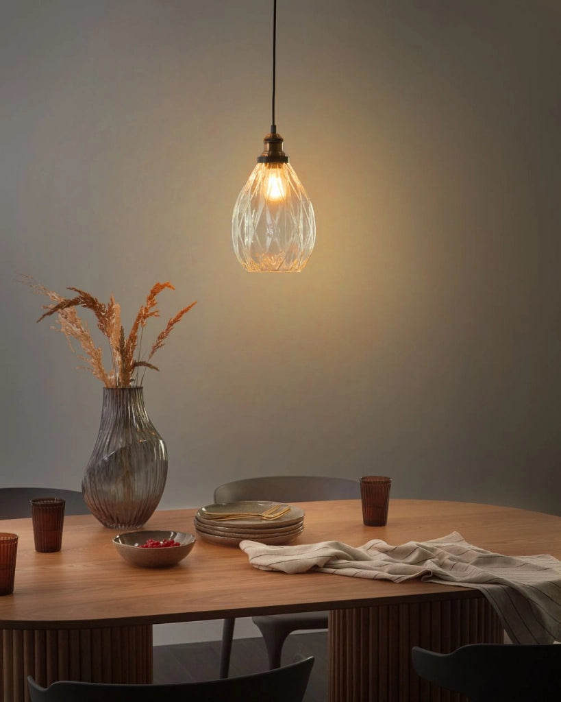 Lampadario con paralume in vetro trasparente e metallo Illuminazione a sospensione