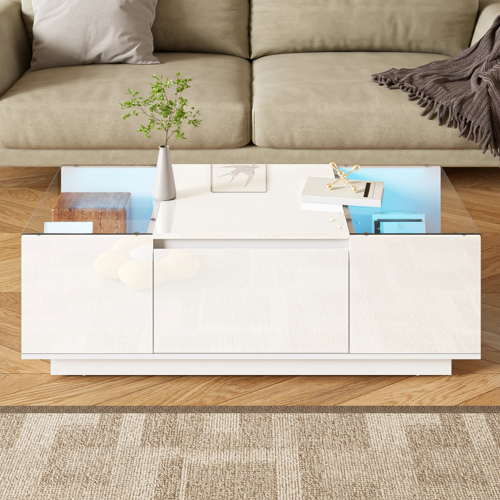TAVOLINO 105 x 50 x 35 cm Bianco in pannello di truciolare con LED e 2 cassetti