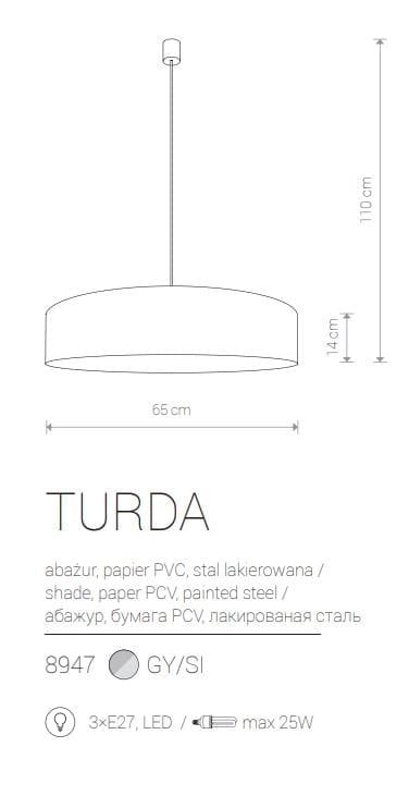 Nowodvorski TURDA lampadario sospeso grigio Ø65 3xE27