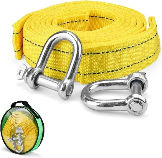 Cavo di Trazione 4 m - Anelli di Sollevamento in Nylon - Drag Loop con Strisce Riflettenti - Doppia Cerniera Rafforzata - Inclusi 2 Ganci per Auto e Veicoli Off-Road - Cavo di Trazione per Trasporto
