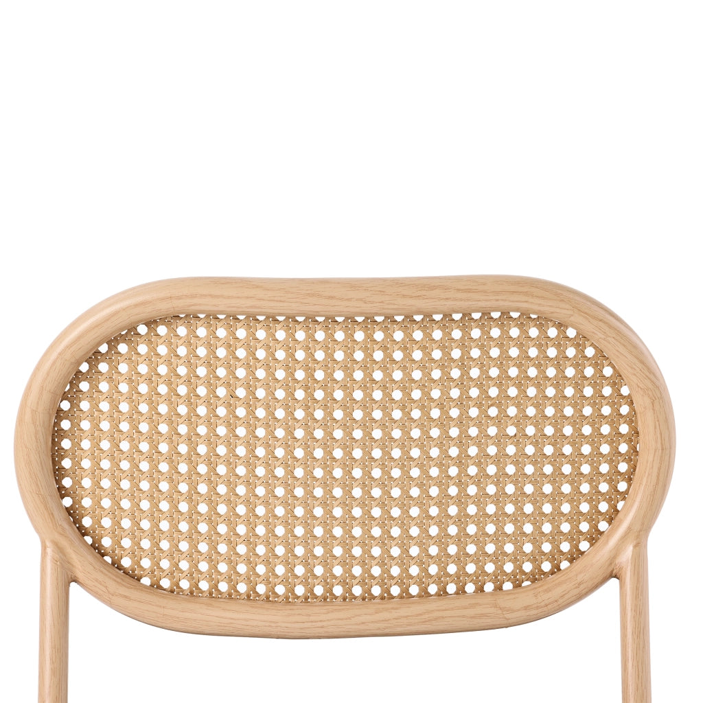 Set di 4 sedie da pranzo moderne in PU marrone con schienale ovale in rattan e gambe in metallo