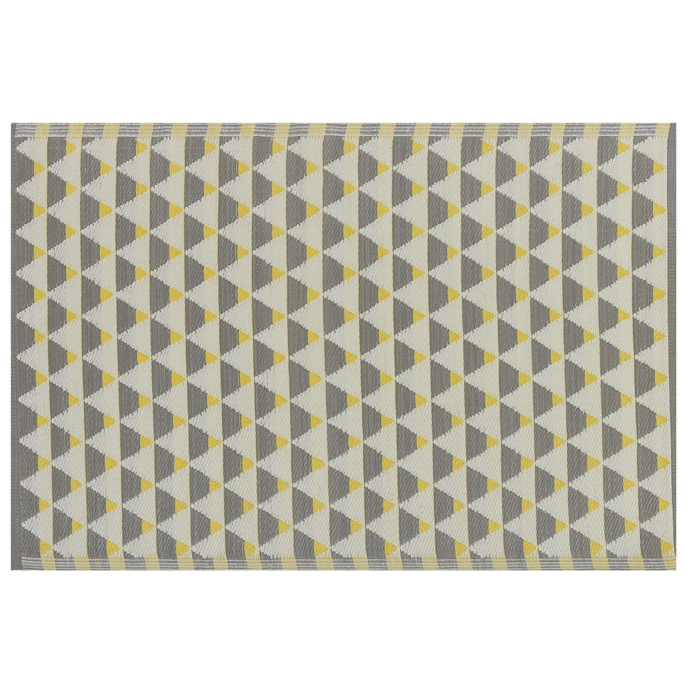 Tappeto per esterni Grigio e giallo Materiali sintetici Rettangolare 120 x 180 cm Motivo a triangolo Accessori da balcone