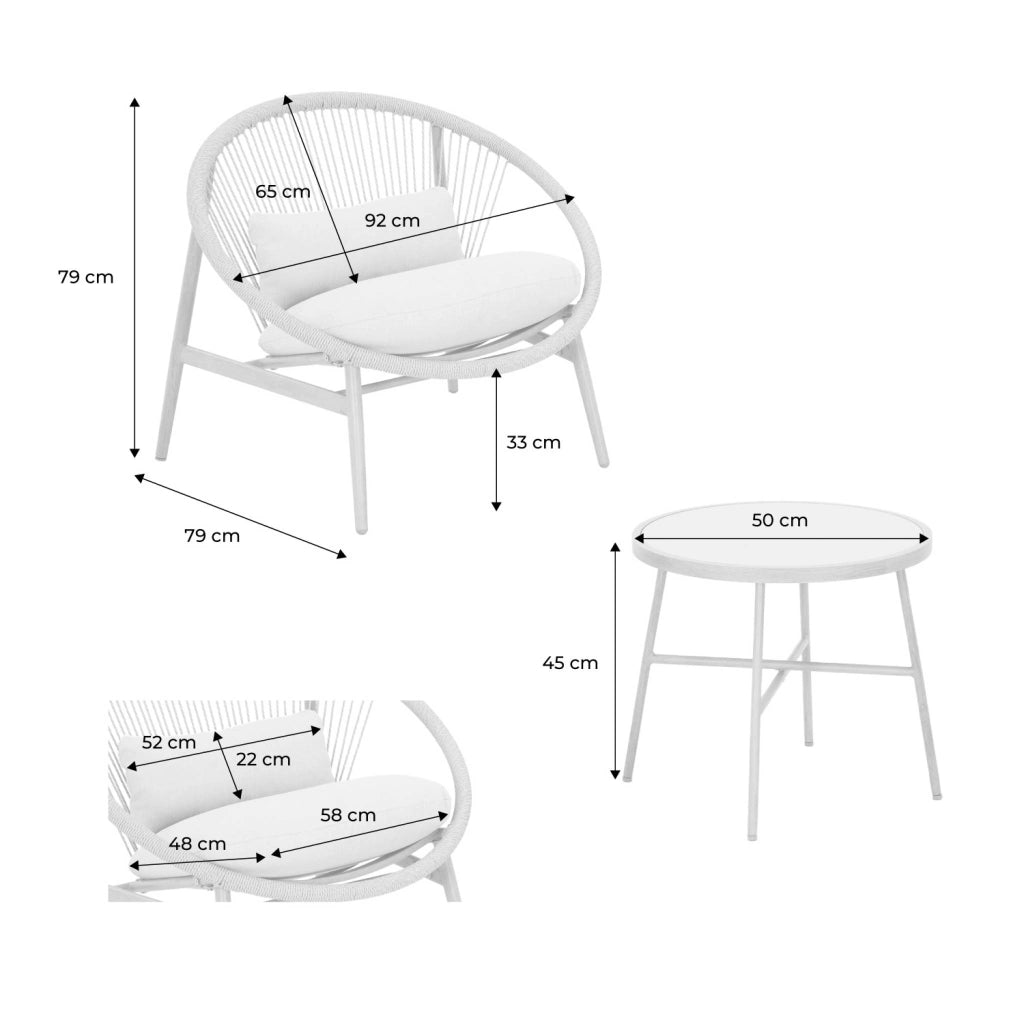 Set 2 poltrone da giardino con tavolo in acciaio e rattan, beige