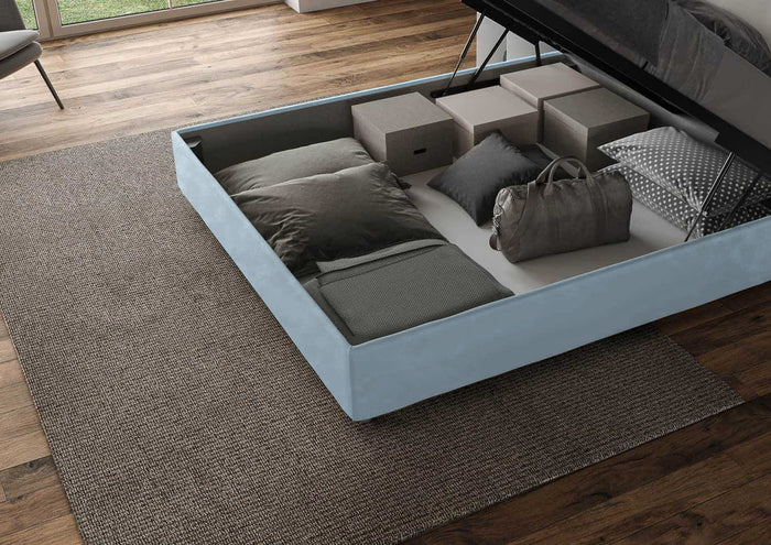 Letto Matrimoniale Francese 140x190 cm con Rete Agueda Azzurro