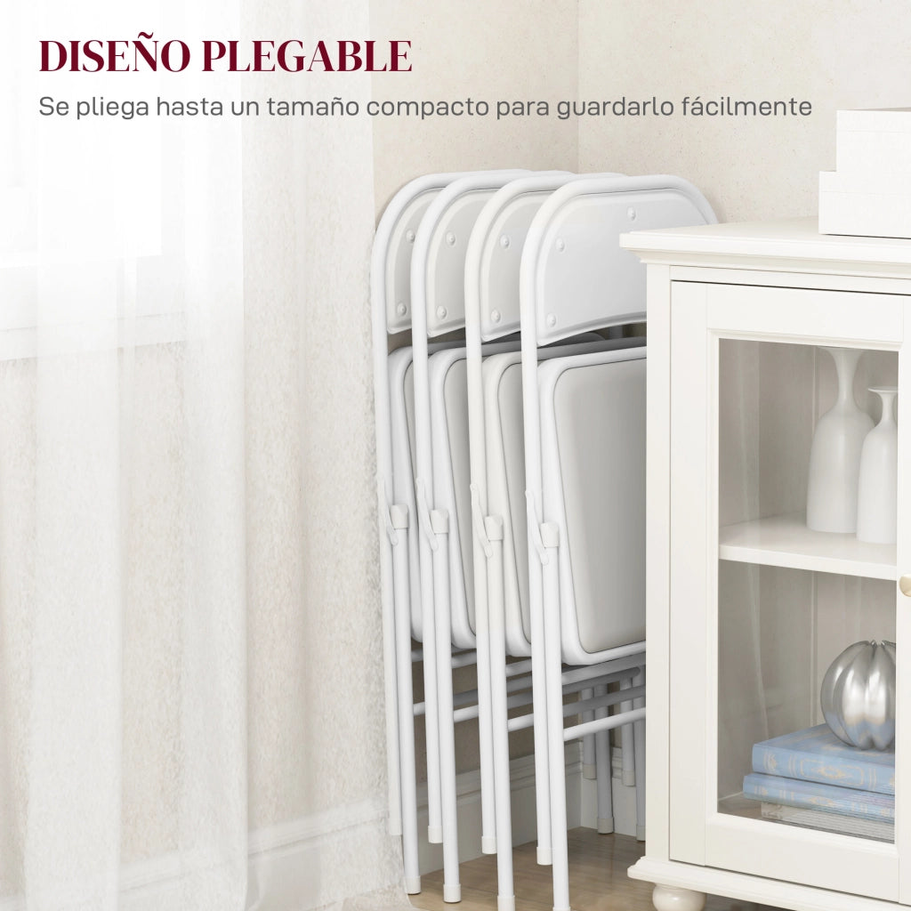 Set di 4 Sedie Pieghevoli Imbottite con Schienale ¨C zephmum ¨C Struttura in Acciaio 45x46x78 cm Bianco