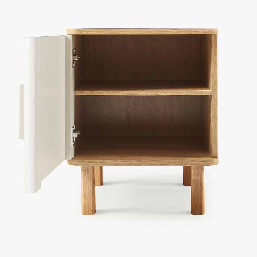 Comodino Ferrersp Mobile Contenitore con Anta 50 x 40 x 40 cm - Effetto Rovere / Avena Oatmeal [en.casa]