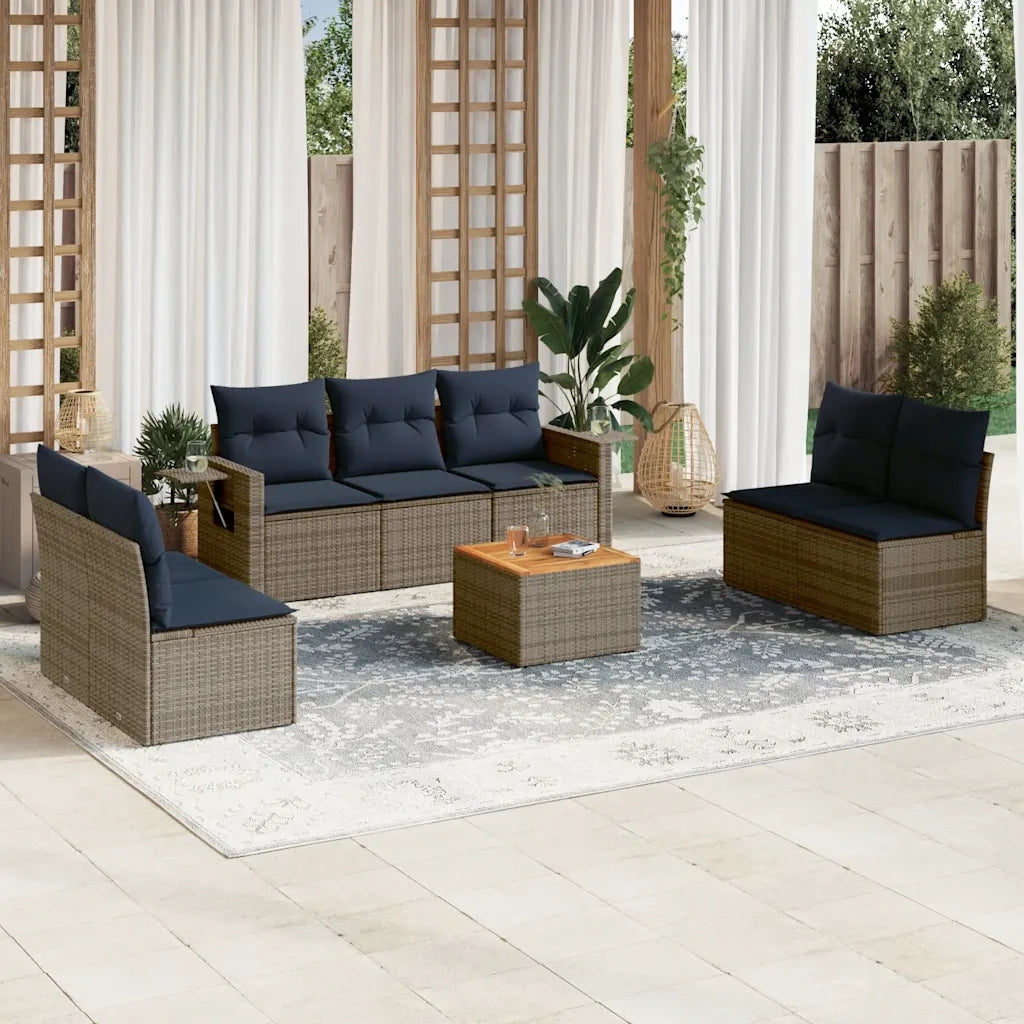 Set Divani da Giardino 8 pz con Cuscini Grigio in Polyrattan 3224521