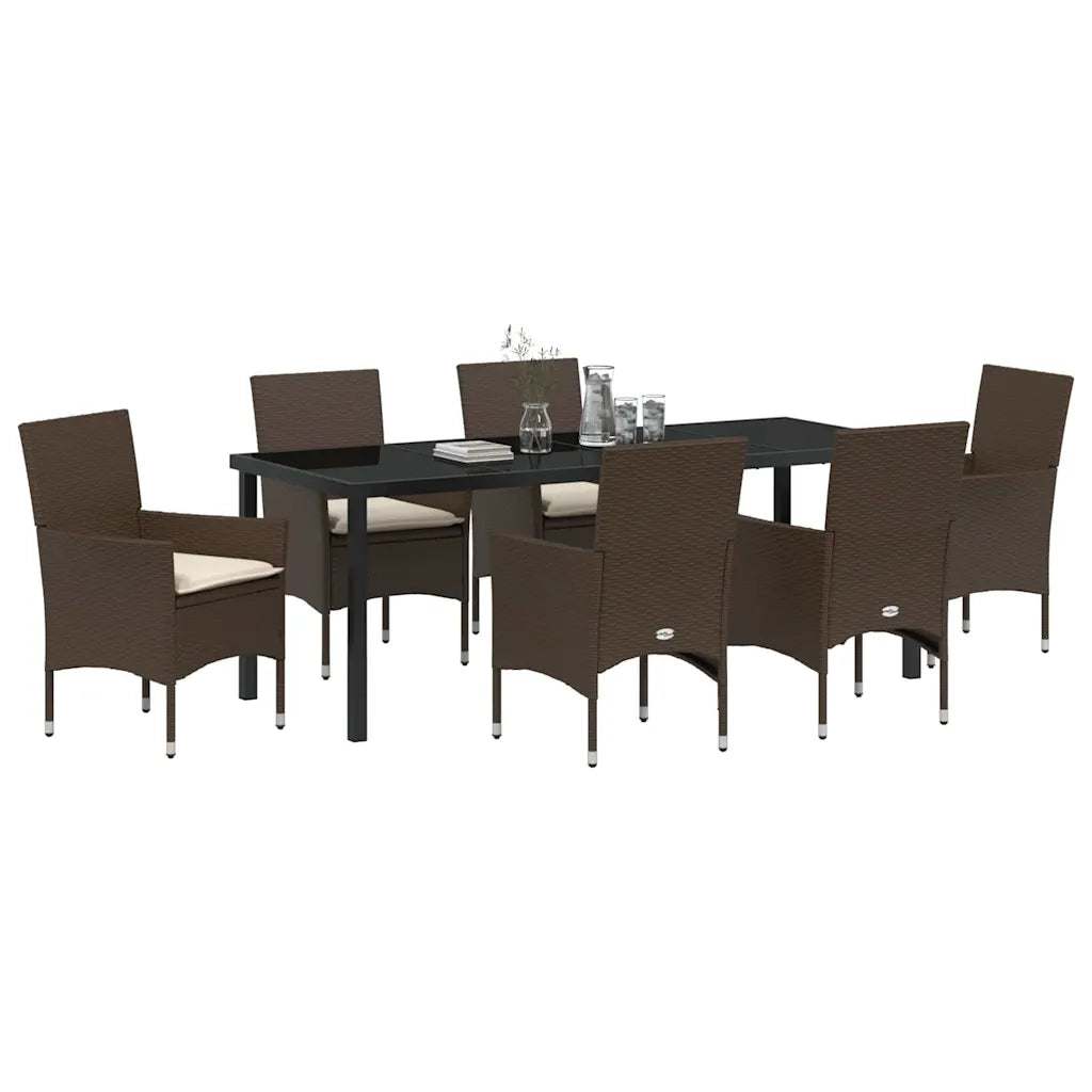 Set da Pranzo per Giardino con cuscino 7 pcs Marrone polyrattan 3379784