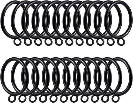 Set di 40 anelli per tenda in nero con occhiello per traversa di 3,5 cm