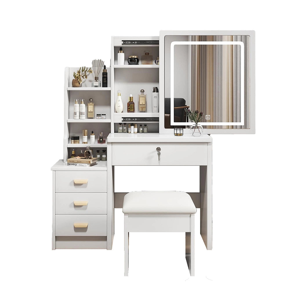 Toeletta elegante - Xylo - Specchio illuminato, 4 cassetti, L85xH130xP36 cm