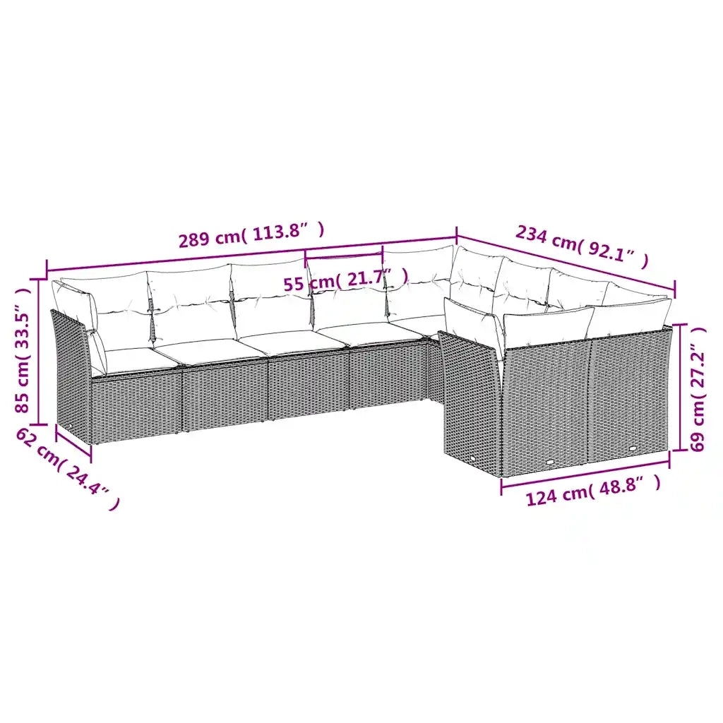 Set Divani da Giardino 9pz con Cuscini Marrone in Polyrattan 3218173