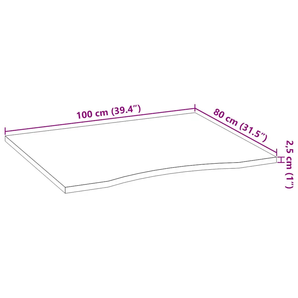 Piano Scrivania 100x80x2,5 cm Rovere Massello Non Trattato