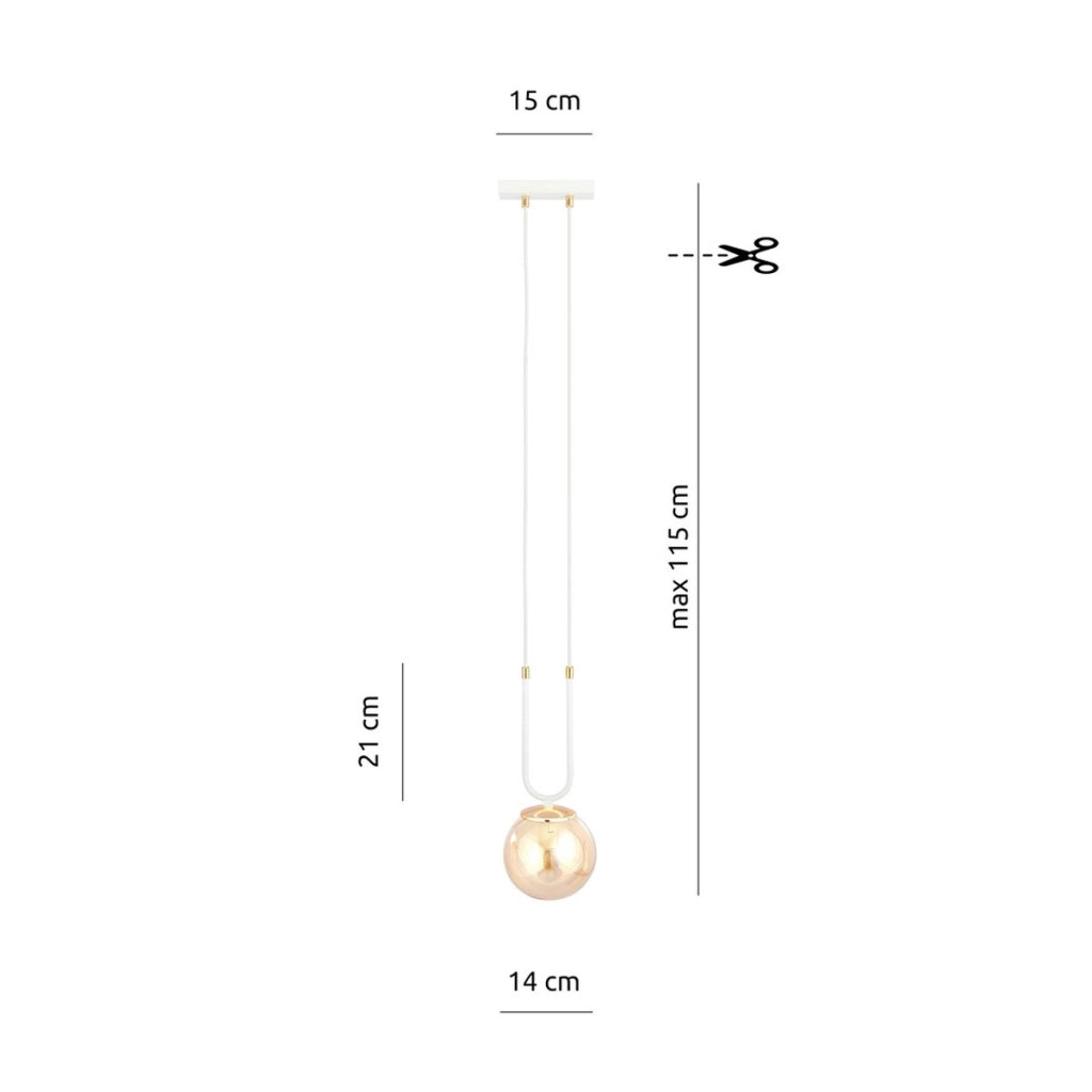Lampada a sospensione GLAM in acciaio bianco e vetro ambrato