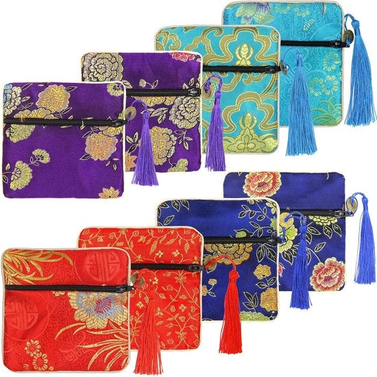 Set di borse da regalo in seta broccato con cerniera - Set di 8 - per donne - per viaggi, matrimoni e feste di compleanno