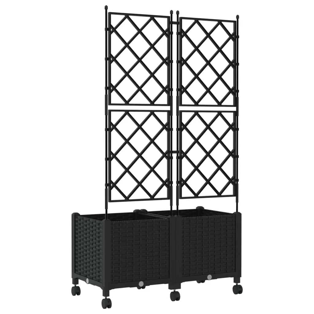 Vaso da giardino con grigliato e ruote 2 pz Nero PP 3422990