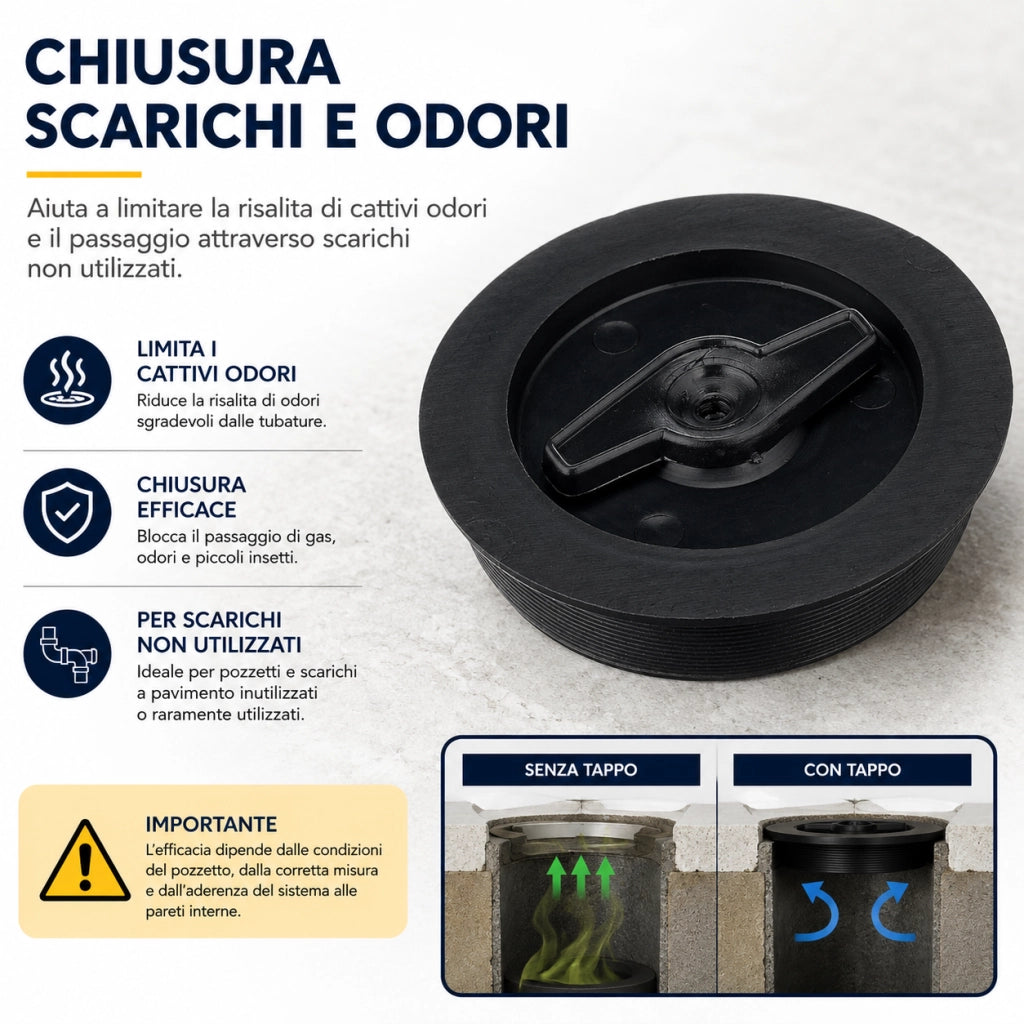 Tappo Pozzetto Espansione Ø100 mm Acciaio Inox Vite Centrale Scarico