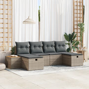 Set di Divani da Giardino 6 Pezzi con Cuscini Grigio Poly Rattan