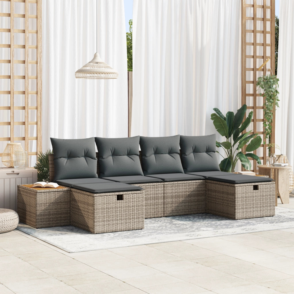 Set di Divani da Giardino 6 Pezzi con Cuscini Grigio Poly Rattan
