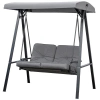 Dondolo 2 Posti con Tettuccio Regolabile e Cuscini, in Acciaio e Poliestere, 144x117x173 cm, Grigio