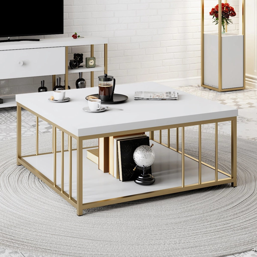 Tavolino in legno "Zenn" - 90 x 39 x 40 cm - Oro bianco