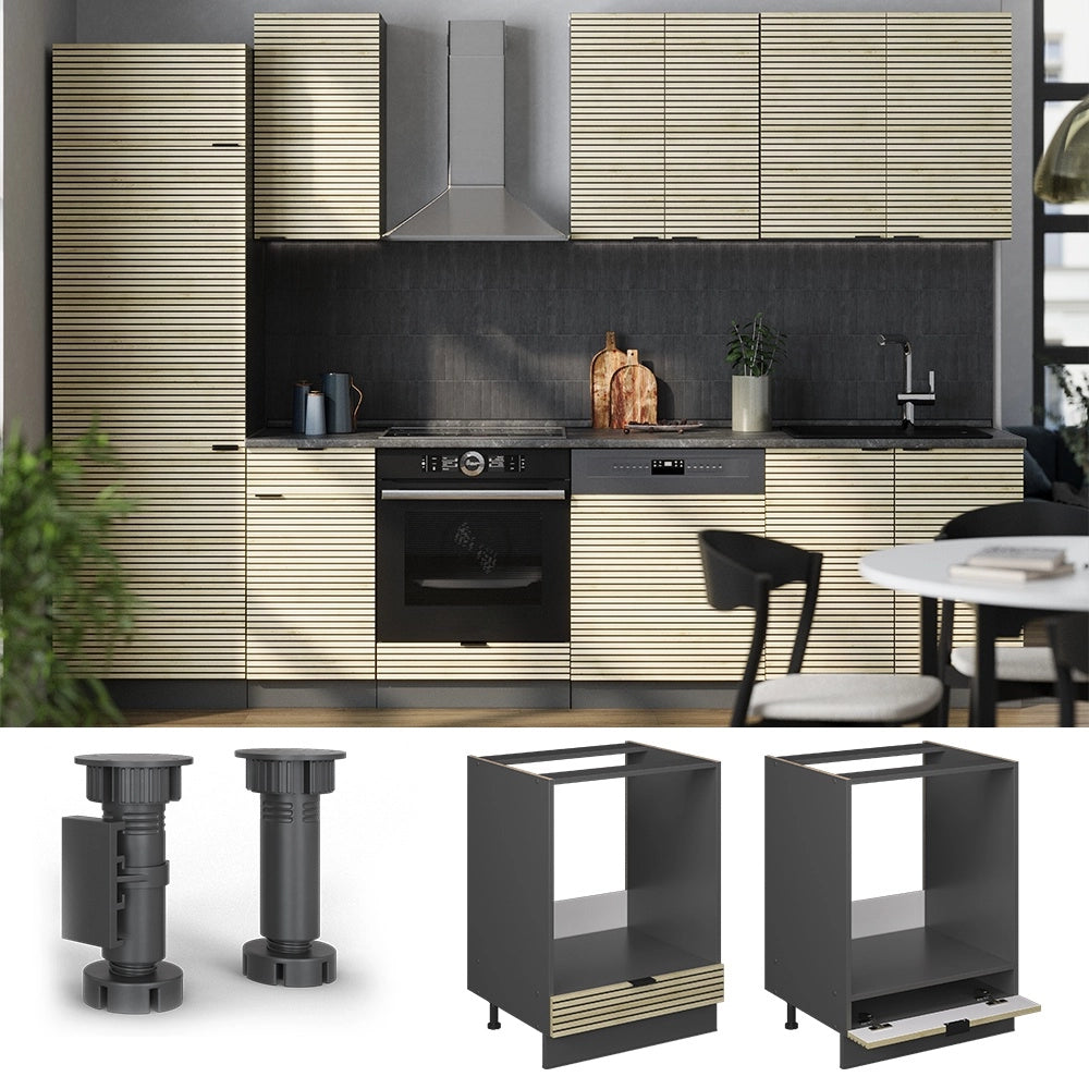 Mobile per forno da incasso Fame-Line Pannello in quercia/Antracite 60 cm, PL Marmo Vicco