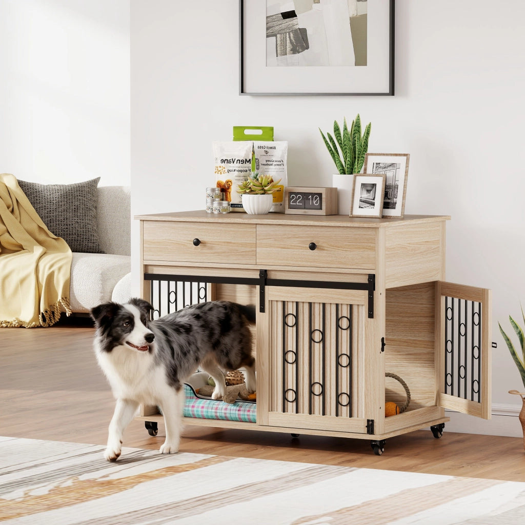 Cuccia per cani su ruote con 2 ante e 2 cassetti ¨C zephmum ¨C legno e acciaio