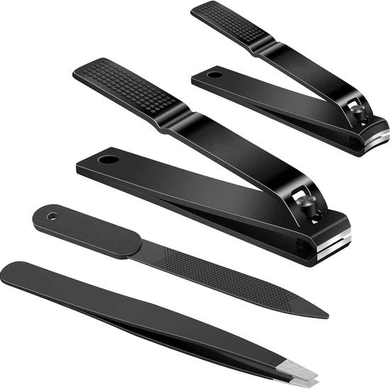 Set di forbici per unghie - per dita e unghie dei piedi - 4 pezzi - nero - acciaio inossidabile