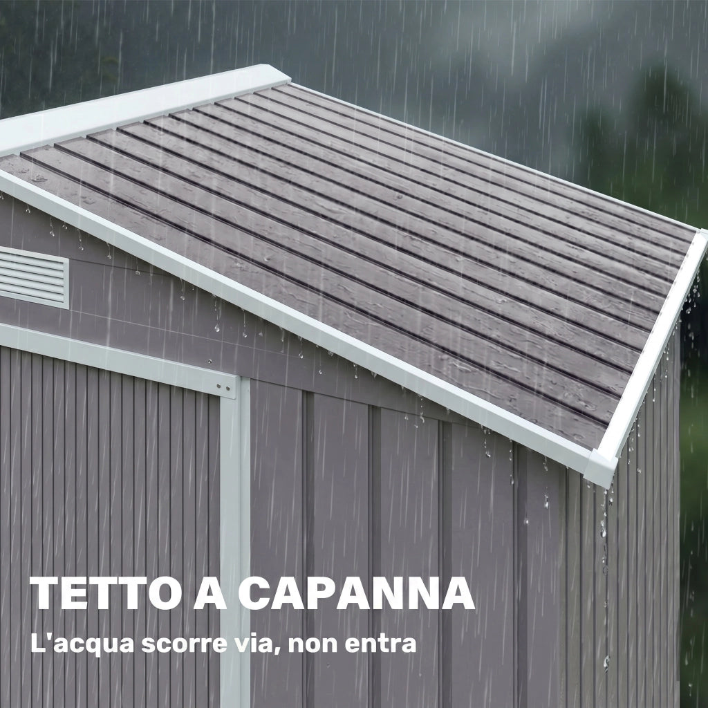 Casetta Porta Utensili Giardino con Porte Scorrevoli ¨C zephmum ¨C 213x130x185 cm, Grigio