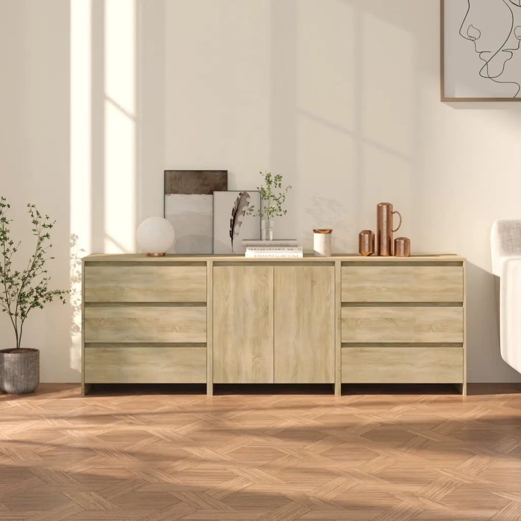 Credenze 3 pz | Madia | Buffet da pranzo | Armadio da pranzo Rovere Sonoma in Legno Multistrato
