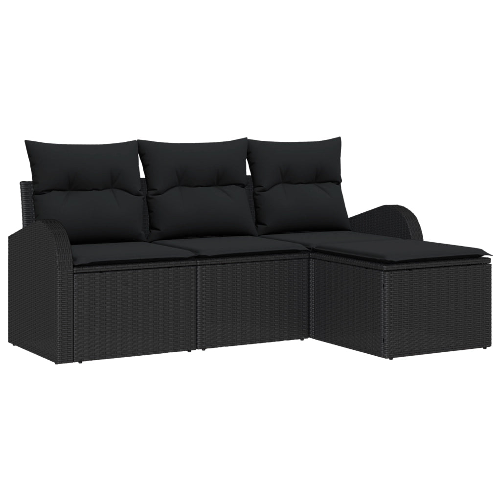 Set di Divani da Giardino 4 Pezzi con Cuscini Nero Polyrattan