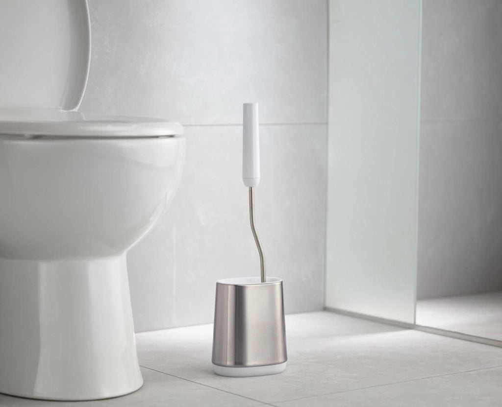 Joseph Joseph 70561 Flex Scopino da Bagno e Supporto in Acciaio Inox con Testa Flessibile a Forma di D Colore Grigio