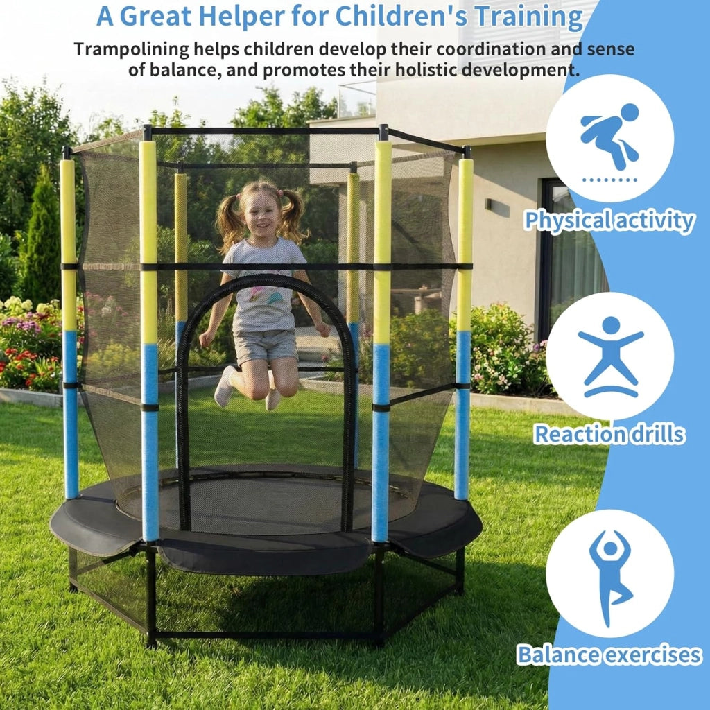 Trampolino Elastico Bambini, Tappeto Elastico Bambini Ø140 cm, Salterello bambini con Rete Sicurezza, Trampolino Giardino per Esterno e Interno, Max 50 kg, per Regali