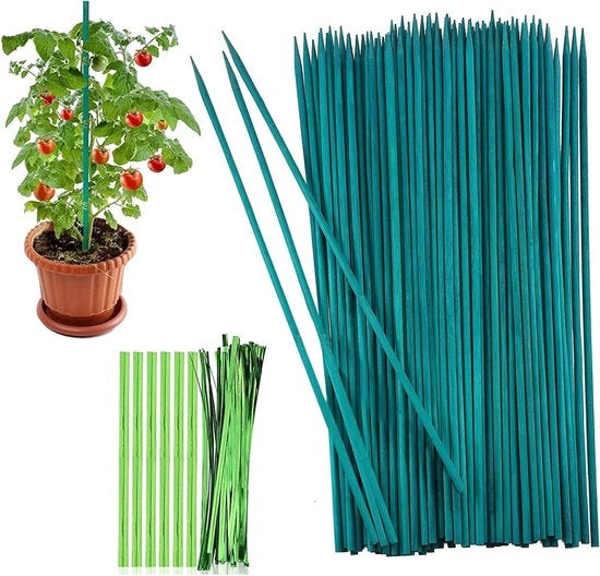 Stecchi per piante 30 cm - 50 pezzi - Steli di fiori verdi con nastri metallici