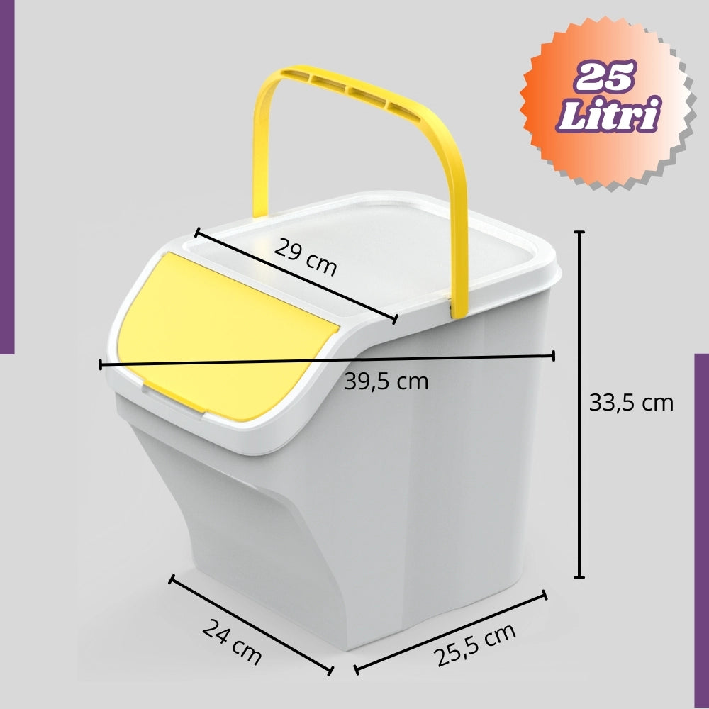Kit 4 Pezzi Pattumiera Raccolta Differenziata 4x25 Litri con maniglia Corpo BIANCO