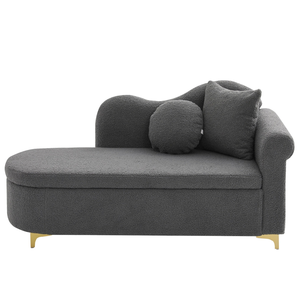 Chaise longue con contenitore 134 cm in tessuto effetto pelliccia di agnello; grigio anticato