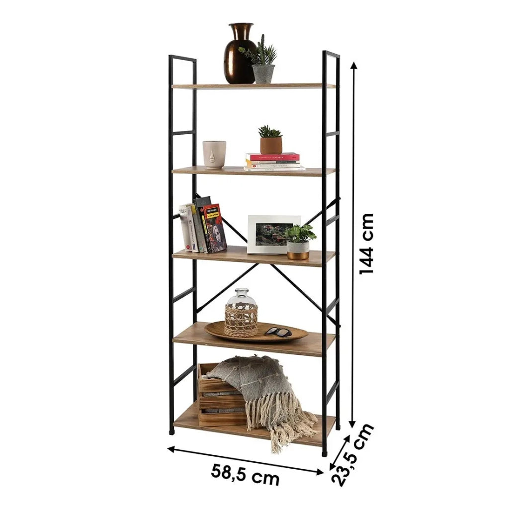 Libreria a 5 livelli collezione HOLBORN - Stile industriale, colore rovere e nero