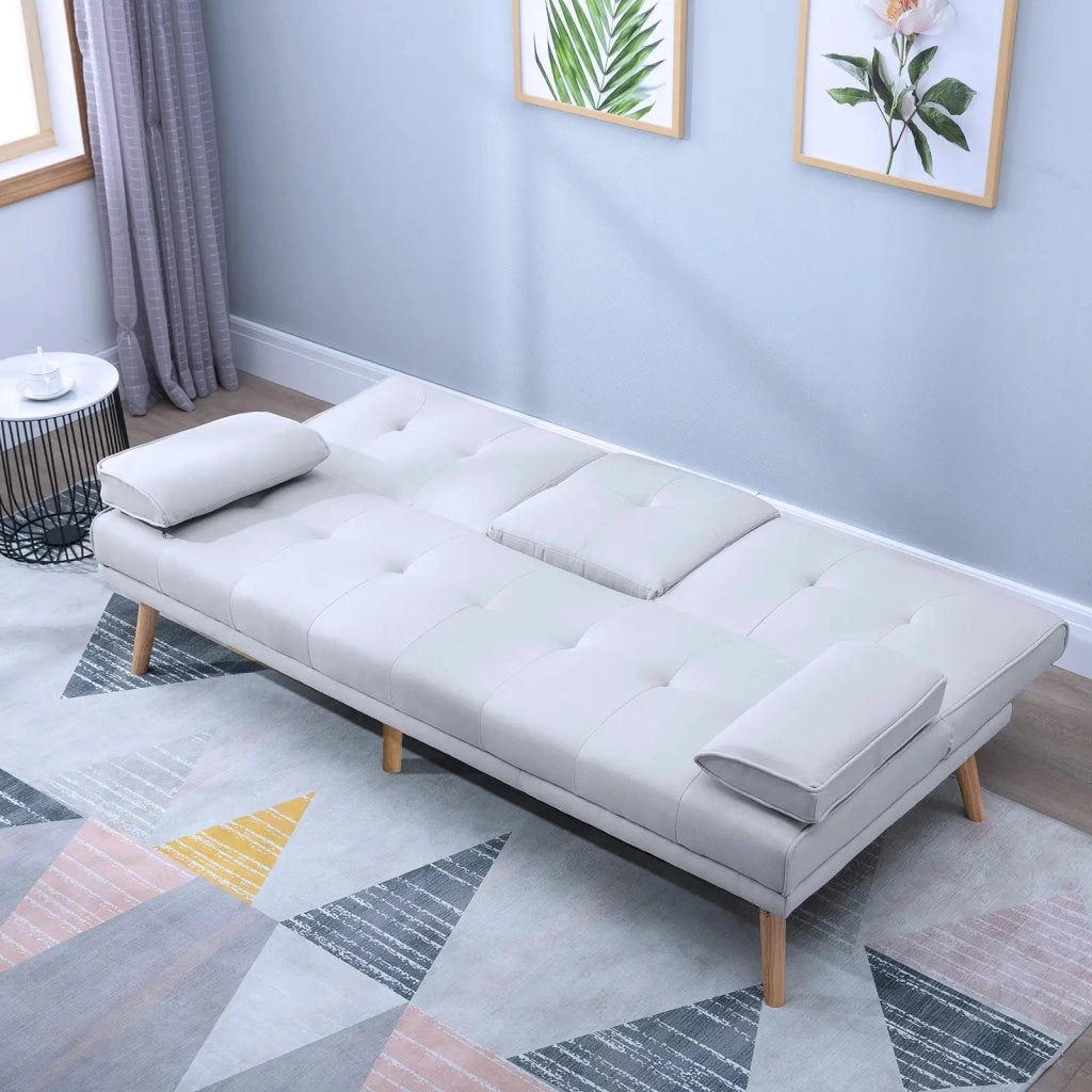 Divano letto a 3 posti con schienale regolabile e tavolino centrale in poliestere grigio chiaro 181 × 77 × 72 cm