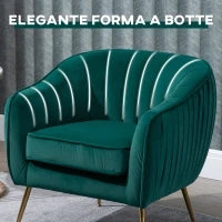 Poltrona da Salotto Imbottita con Braccioli e Schienale, Design Moderno, Gambe in Metallo, 71x72x73 cm, Verde