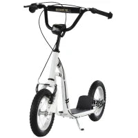 Monopattino con Manubrio Regolabile, Ruote Grandi, 2 Freni e Telaio in Metallo, per Bambini 5+ Anni, Max 100kg, 120x58x85-95cm, Bianco