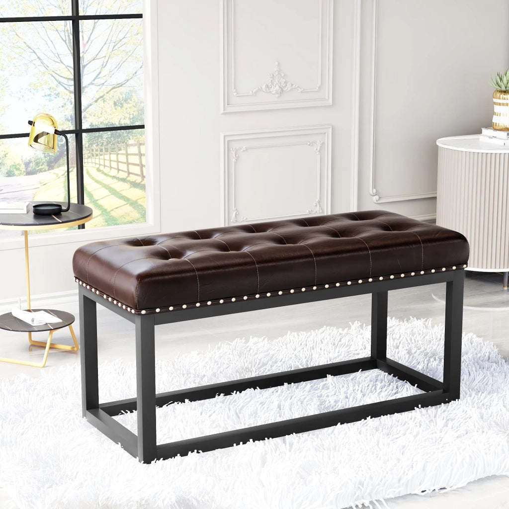 Panca Imbottita Vintage ¨C MINIMAL ¨C Similpelle Marrone, Struttura Metallo, 90x36