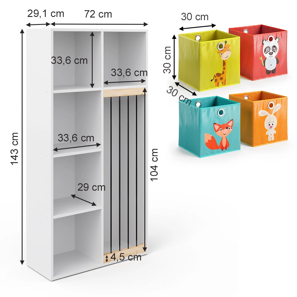 Vicco Libreria bambini Bianco 72 x 143 cm con 4 scatole pieghevoli opt.1