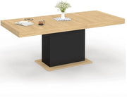 Tavolo da pranzo estensibile 160-200 cm – Tavolo quadrato moderno per 6 a 10 persone – Foglia in look di legno con piede centrale nero – Tavolo da design per cucina e soggiorno