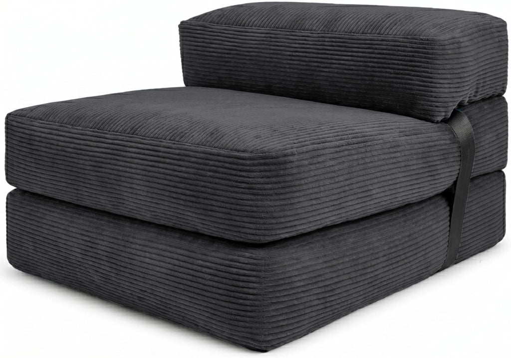 Poltrona Letto Singolo - Pouf Trasformabile in Letto Sfoderabile in Velluto a Coste - Futon Giapponese Pieghevole Pratico e Confortevole, Imbottito in Schiuma (70 x 190 cm, Grigio Chiaro)