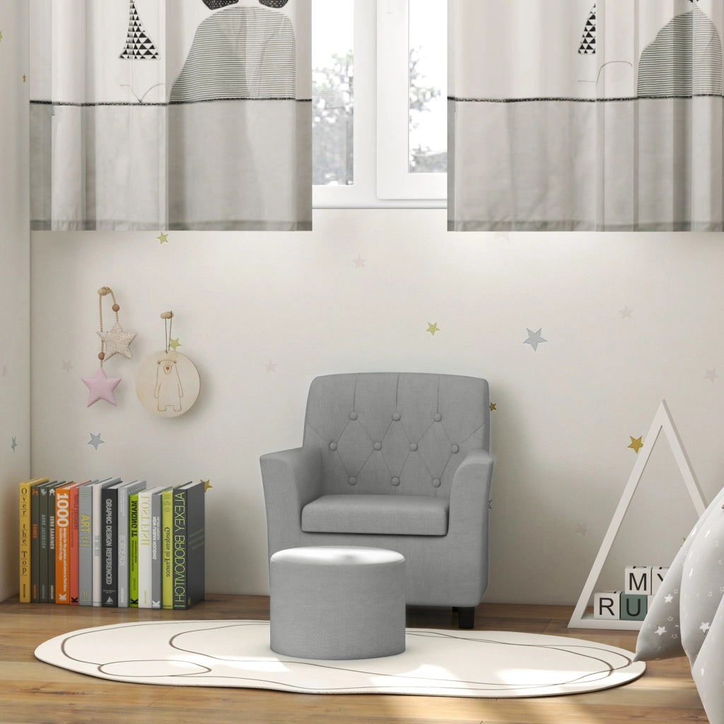 Poltrona per Bambini con Pouf ¨C Zephmum ¨C Grigio, Tessuto, Legno