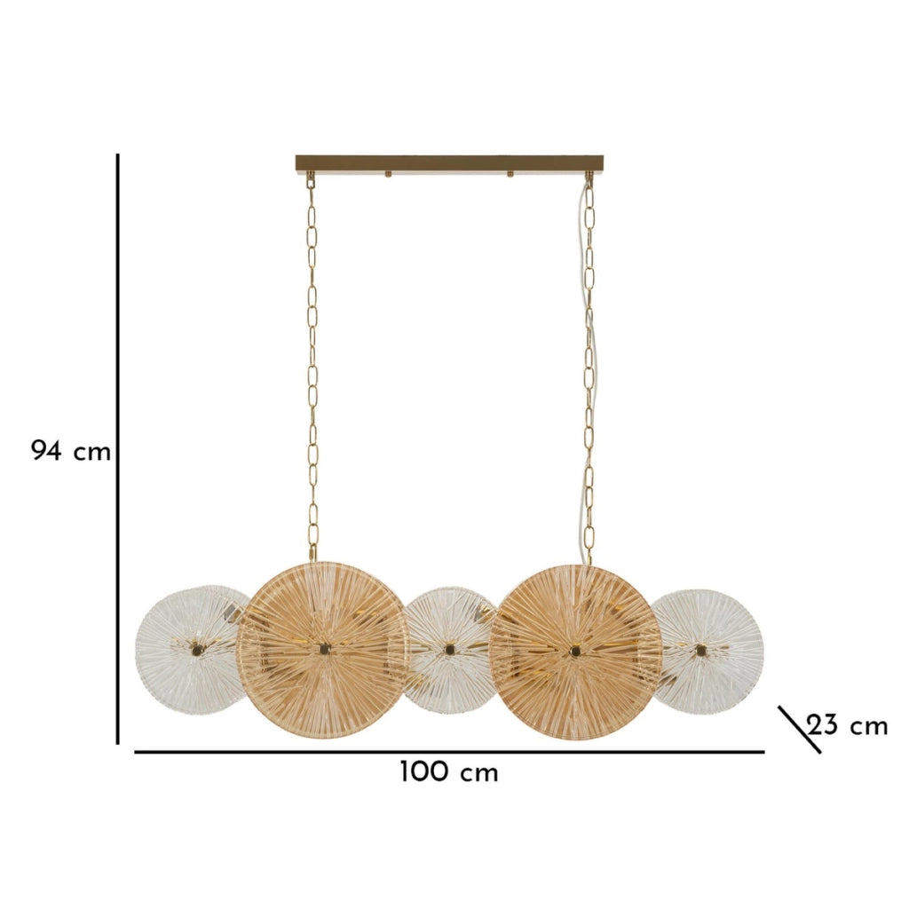 Lampada a Sospensione VKH917, Marrone, Vetro, 100x23x28 cm