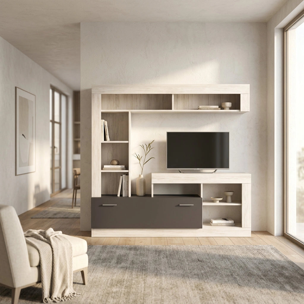 Parete Attrezzata per Soggiorno in Legno Composito cm 185x40x90 - GABE