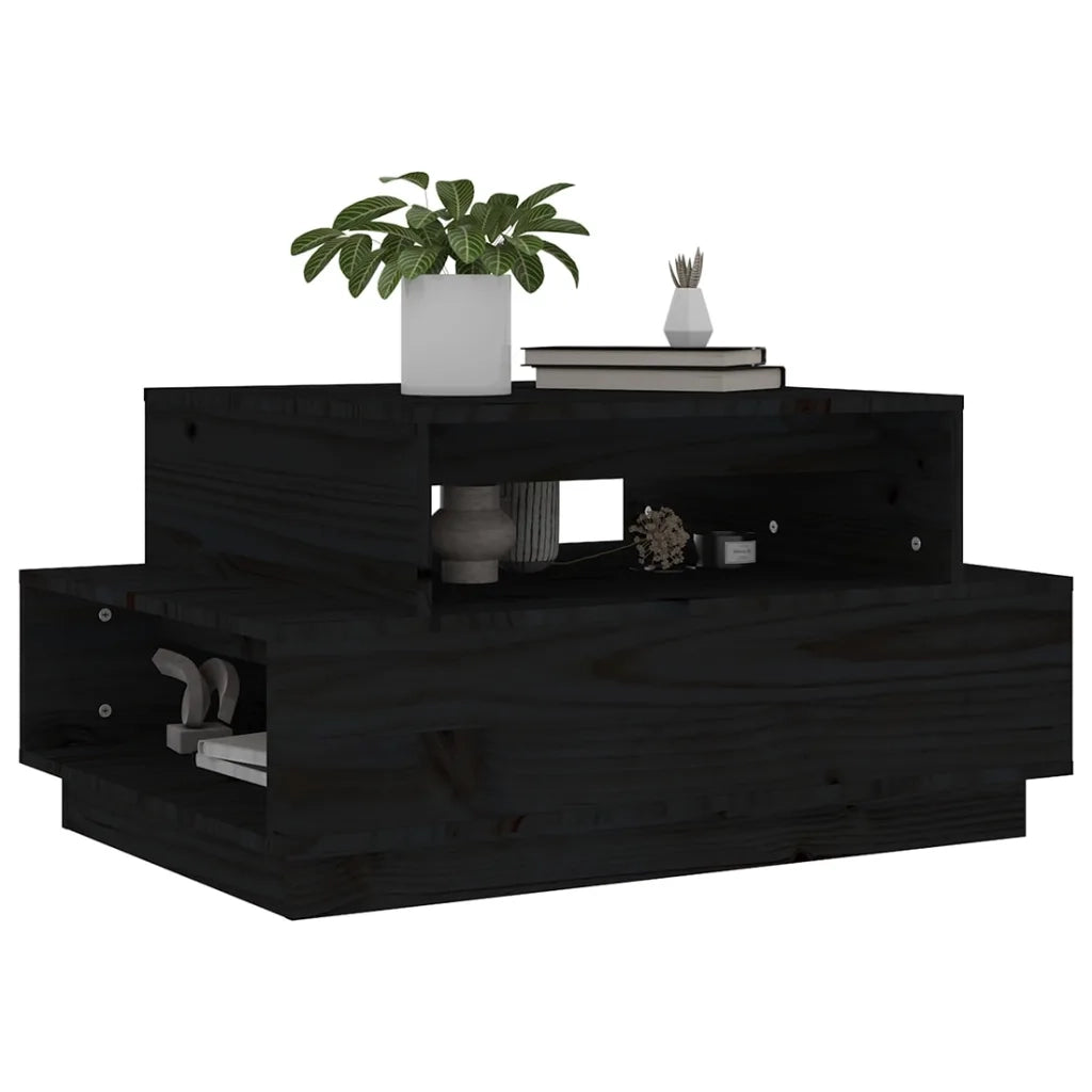 Tavolino da Salotto Nero 80x55x40,5 cm Legno Massello di Pino 814518