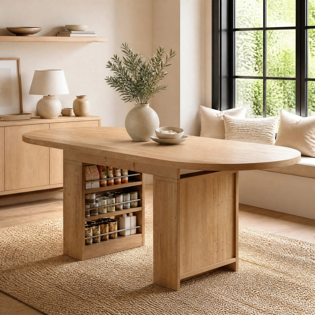 Tavolo da pranzo allungabile 150/200 x 90 cm con vano portaoggetti, colore rovere